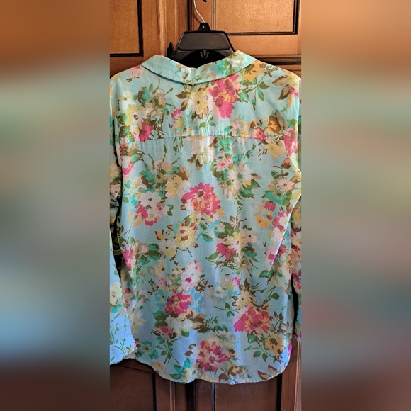 Ladies J. Jill Uncommon Threads Button Front Teal Top Embroidered Accents Med - Picture 3 of 9